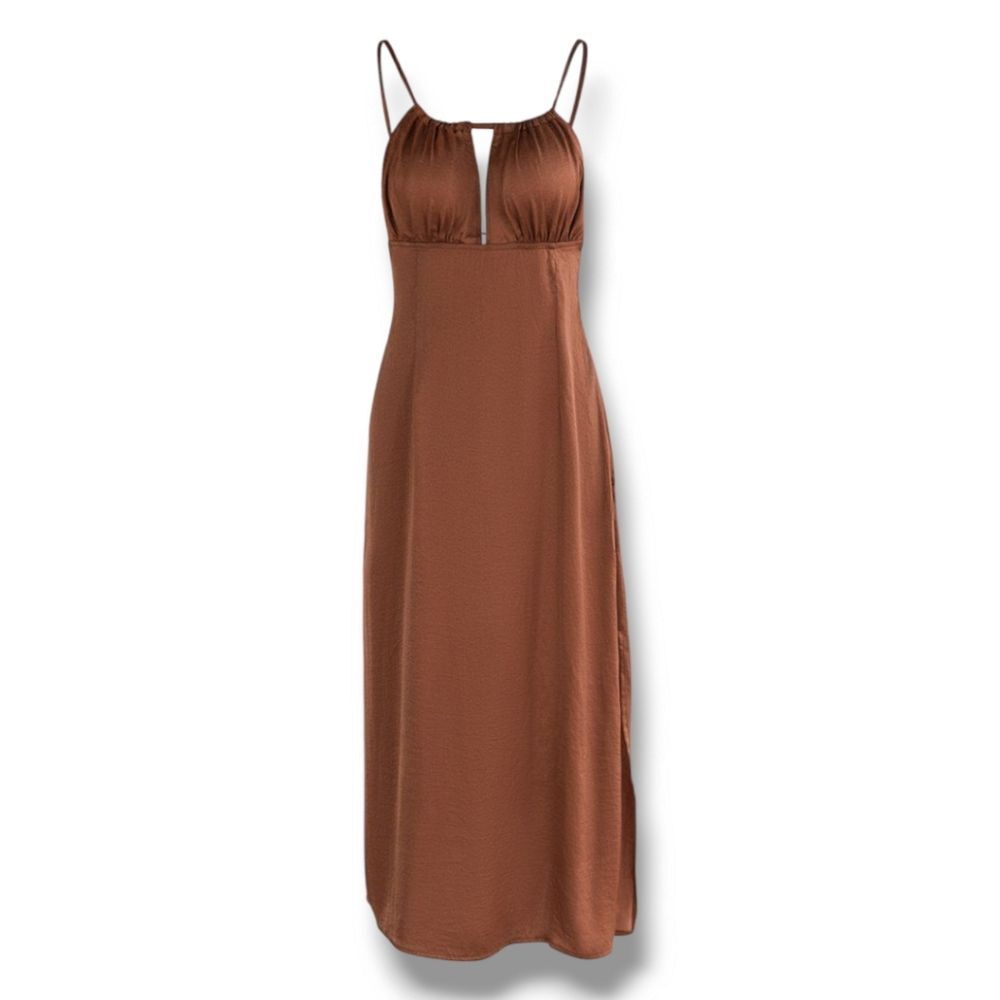 Cupshe Caramel Slip Maxi Dress – Adjustable Straps, Sz Small
